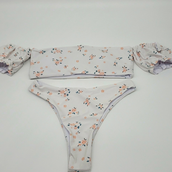 Ivory Boho Off Shoulder Bandeau High Waist Bikini - Picture 8 of 9